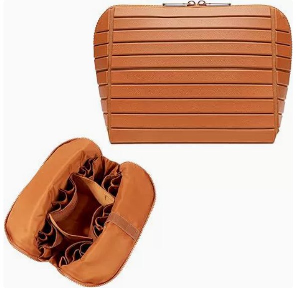 arlloy brown folding pouch closed and open views